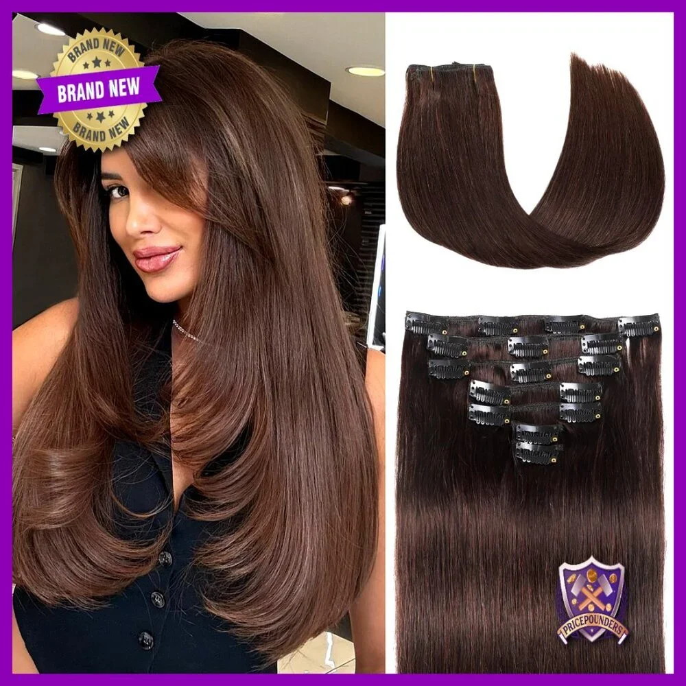 120g Clip-In Human Hair Extensions, 7pcs, 18in, Remy Straight